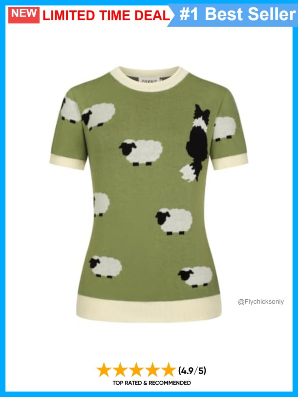 Women's Knit Short Sleeve T-Shirt Vintage Sheep Border Collie Crewneck Top